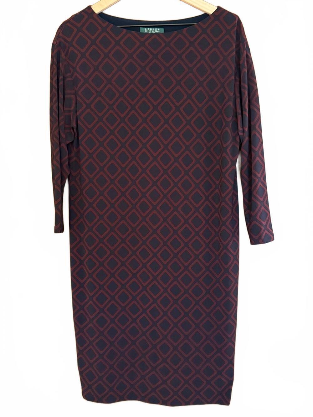 Lauren Ralph Lauren Shift Dress 3/4 Sleeve Boat Neck Career Wear Professional
